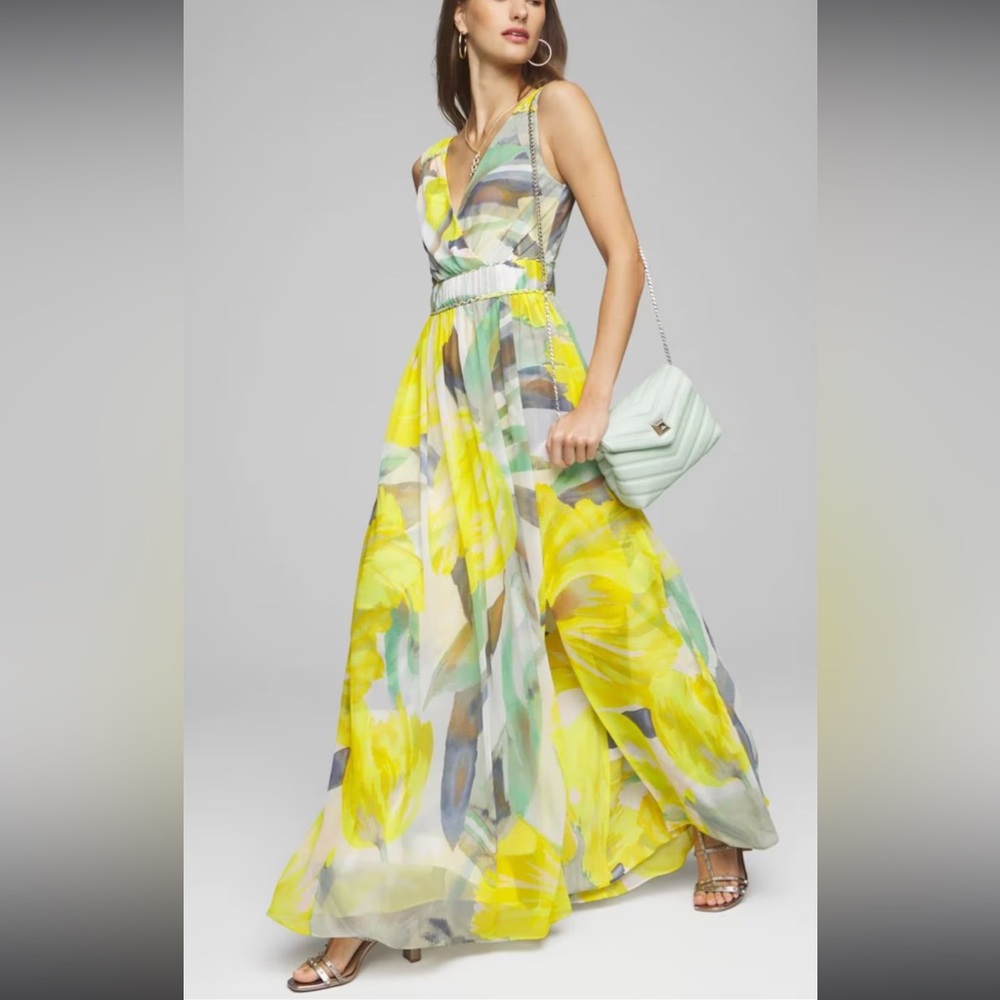 White House black market Vibrant Yellow and Green Women's Dress